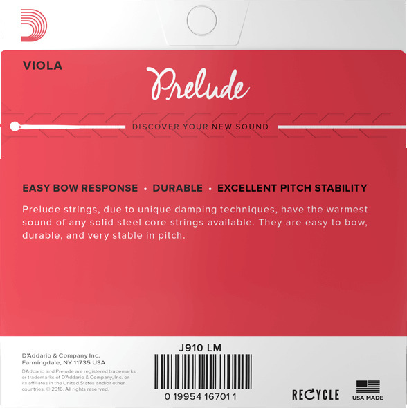 D'Addario J910 Prelude Viola String Set (long scale / medium tension)