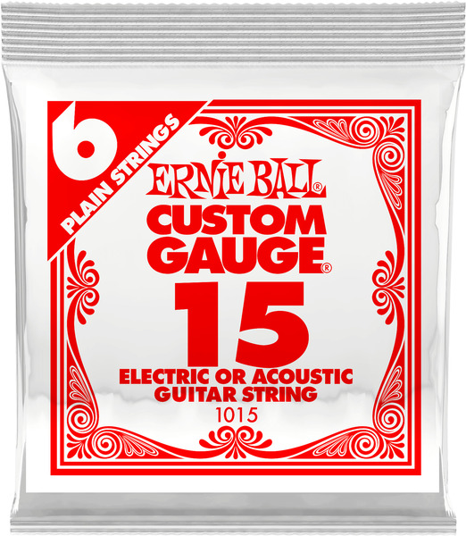 Ernie Ball 1015 Custom Gauge / Plain Steel Electric / Acoustic Guitar String (.015 / 6 pieces)