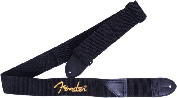 Fender Black Polyester Logo Strap (yellow)