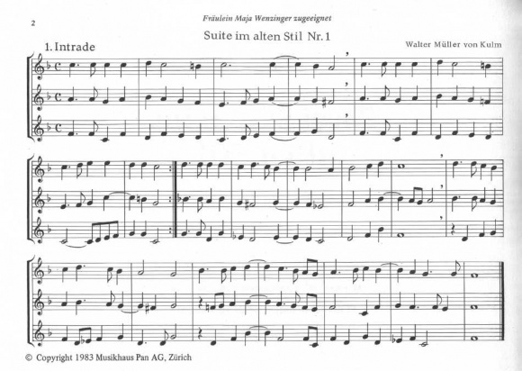 Pan 2 Suiten im alten Stil für 3 Sopranblockflöten Müller-vonKulm Walter