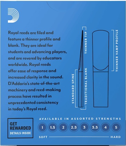 Rico Royal Eb Clarinet #1.5 / Filed (strength 1.5, 10 pack)