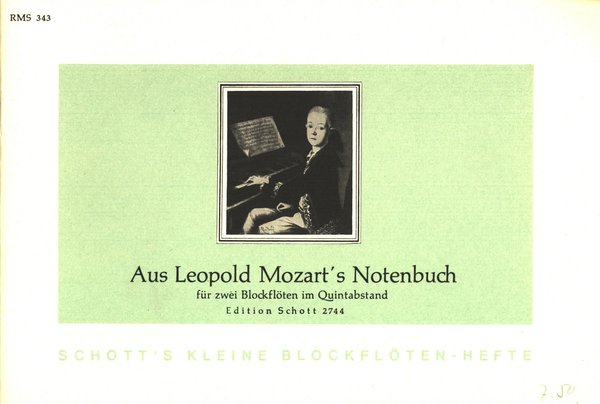 Schott Music Für zwei Blockflöten im quintabstand Leopold Mozart's Notenbuch