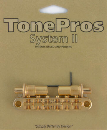 TonePros TPFA Metric Aluminum Tune-O-Matic Bridge with Bell Brass Saddles (gold)