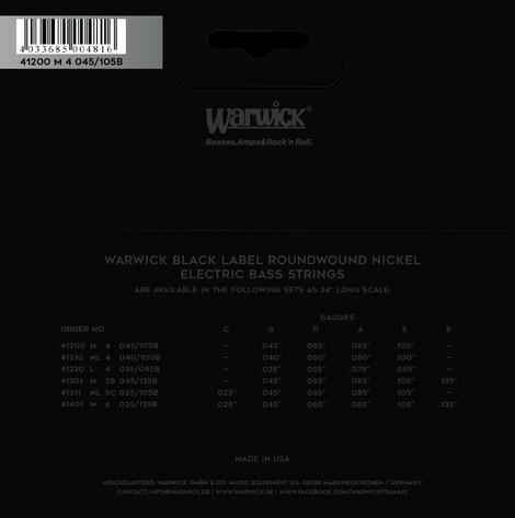 Warwick Black Label Bass String Set Nickel-Plated Steel (medium .045-.105)